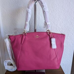 Coach Pink Pebble Leather Kelsy Satchel